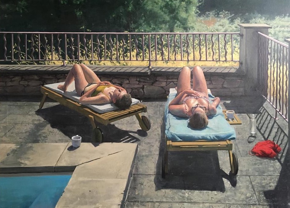 Сэм Рахамин. Tea time by the pool. Oil on linen 100X130 c”m. Предоставлено галереей «Ротшильд». 