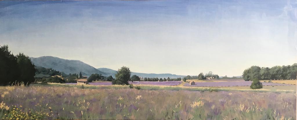 Сэм Рахамин. Lavender fields near sault. Oil on wood 123X50.5 . Предоставлено галереей «Ротшильд».